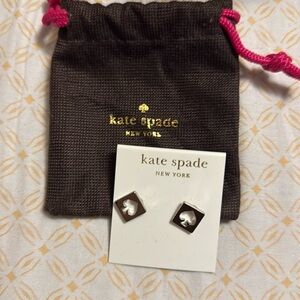 KATE SPADE NEW YORK Silver Square Hole Punch Spade Logo Earrings -NWT